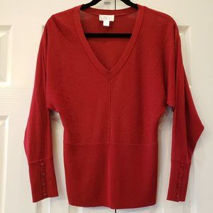 Ann Taylor Loft Red V-neck Sweater, Size S, Light weight fabric, EUC